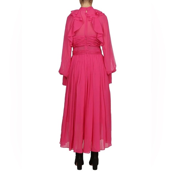 Self-Portrait fuchsia pink chiffon long sleeve midi dress - size 0 (XS) NWT - Picture 5 of 7